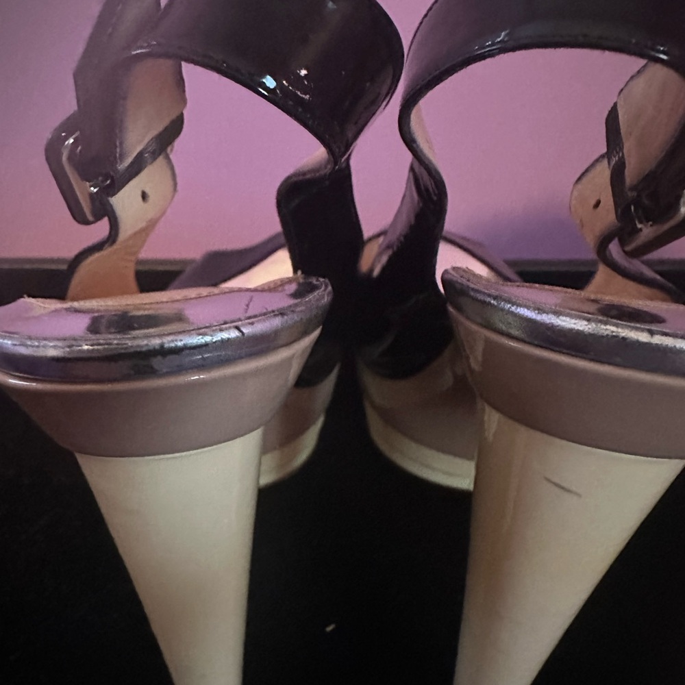 Christian Louboutin Black and Tan Peep Toe Slingback Heels - Picture 5 of 10